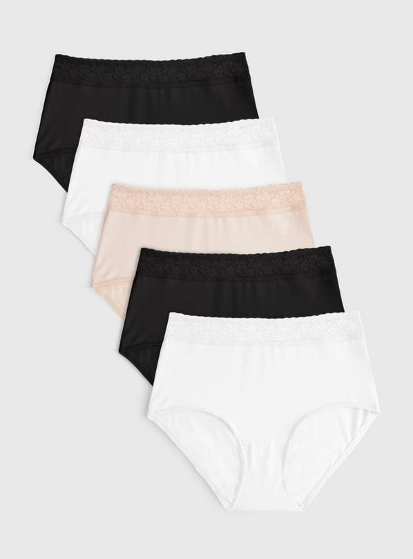 Mono & Nude Lace Detail Full Brief Knickers 5 Pack 16